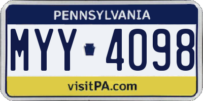 PA license plate MYY4098
