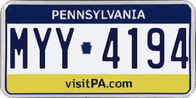 PA license plate MYY4194