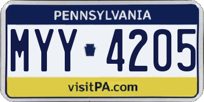 PA license plate MYY4205