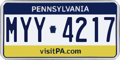 PA license plate MYY4217