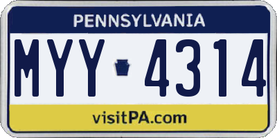 PA license plate MYY4314
