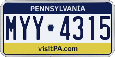 PA license plate MYY4315