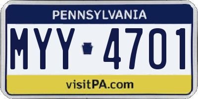 PA license plate MYY4701