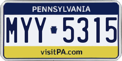 PA license plate MYY5315