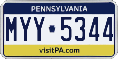 PA license plate MYY5344