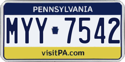 PA license plate MYY7542