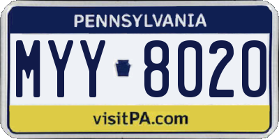 PA license plate MYY8020