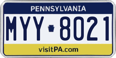 PA license plate MYY8021