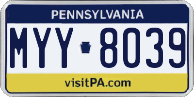 PA license plate MYY8039