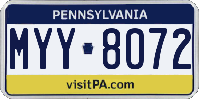 PA license plate MYY8072