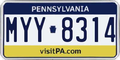 PA license plate MYY8314