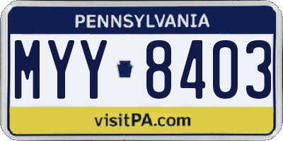 PA license plate MYY8403