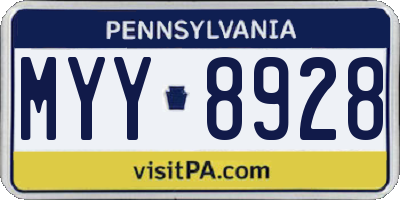 PA license plate MYY8928