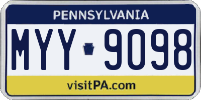 PA license plate MYY9098
