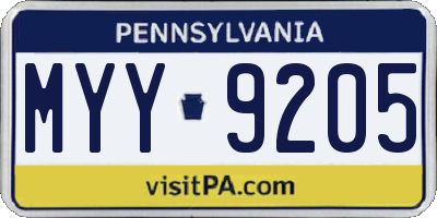 PA license plate MYY9205