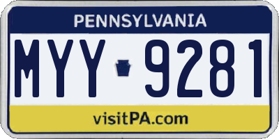 PA license plate MYY9281
