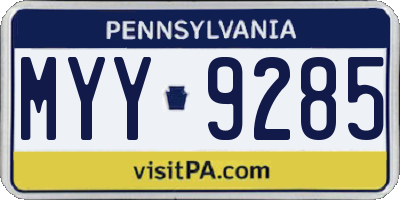 PA license plate MYY9285