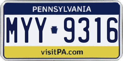 PA license plate MYY9316