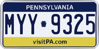 PA license plate MYY9325