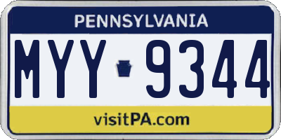 PA license plate MYY9344