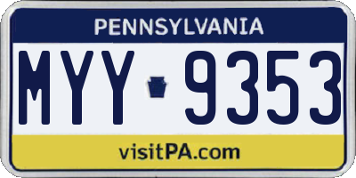 PA license plate MYY9353