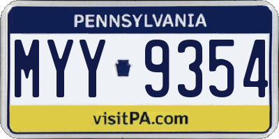 PA license plate MYY9354