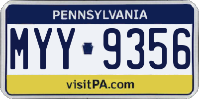 PA license plate MYY9356