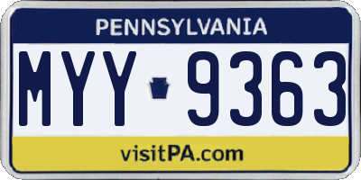 PA license plate MYY9363