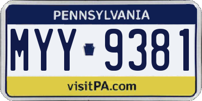 PA license plate MYY9381