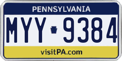 PA license plate MYY9384