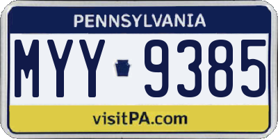 PA license plate MYY9385