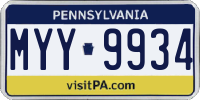 PA license plate MYY9934