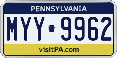 PA license plate MYY9962