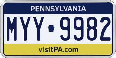 PA license plate MYY9982