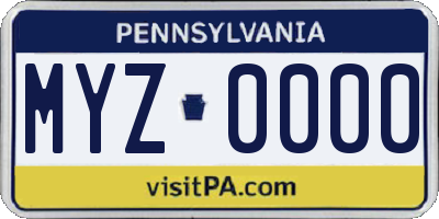 PA license plate MYZ0000