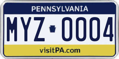 PA license plate MYZ0004