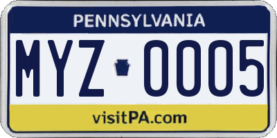 PA license plate MYZ0005