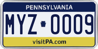 PA license plate MYZ0009