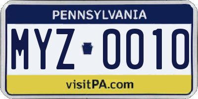 PA license plate MYZ0010