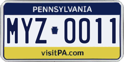 PA license plate MYZ0011