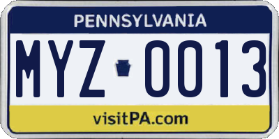 PA license plate MYZ0013