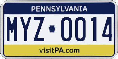 PA license plate MYZ0014
