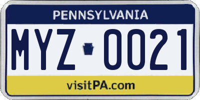 PA license plate MYZ0021
