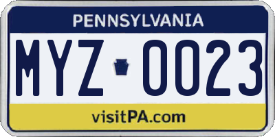 PA license plate MYZ0023