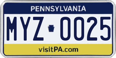 PA license plate MYZ0025