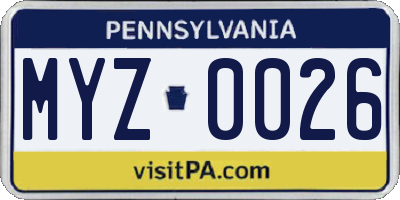 PA license plate MYZ0026