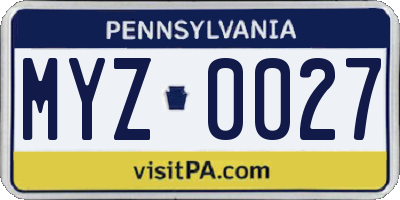 PA license plate MYZ0027