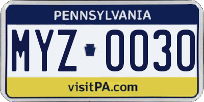 PA license plate MYZ0030