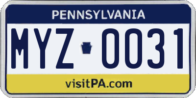 PA license plate MYZ0031
