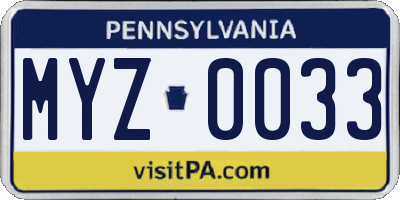PA license plate MYZ0033